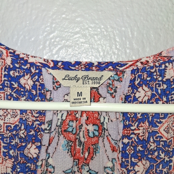 Lucky Brand • Blue Purple Tile Print Long Sleeve Boho Tunic Pesant M - Picture 5 of 6